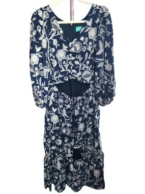 WAIMARI Navy "Emanuelle" Cutout Embroidered Cotton Midi Dress Size L